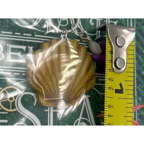 Necklace Sea shell Starfish Resin-Coated 18" Silver-Plated Chain Coastal Mermaid - Picture 3 of 5